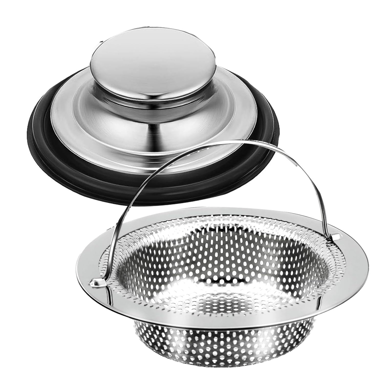2 Pack Kitchen Sink Drain Strainer with Handle, Stainless Steel Large Kitchen Sink Drain Basket Food Catcher, Outer Diameter 4.5 Inch, Rust Free